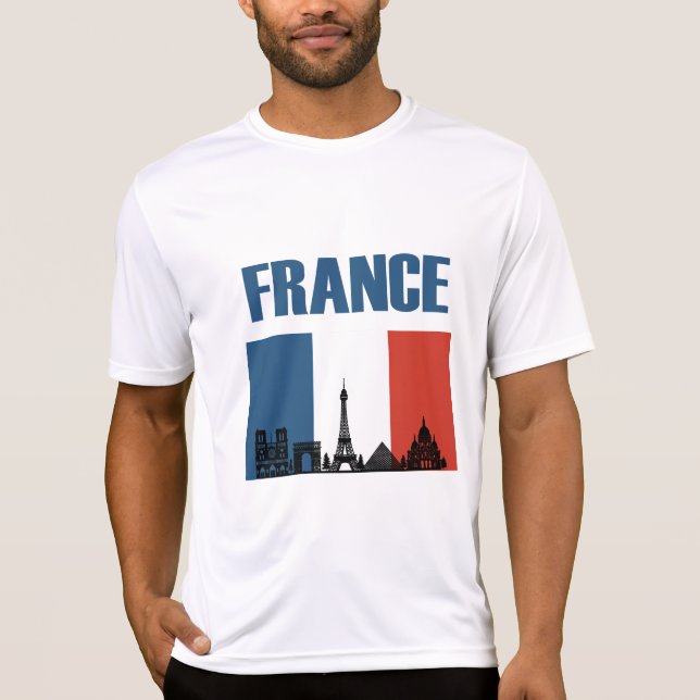 France Travel - Paris City Skyline French Flag T-Shirt (Front)
