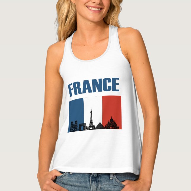 France Travel - Paris City Skyline French Flag Tank Top (Front)