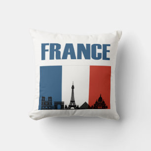 France Travel - Paris City Skyline French Flag Throw Pillow