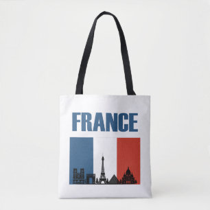 France Travel - Paris City Skyline French Flag Tote Bag