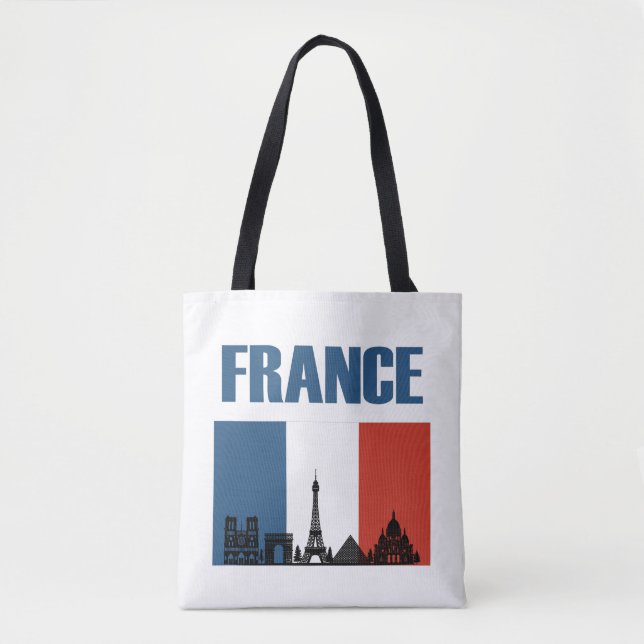 France Travel - Paris City Skyline French Flag Tote Bag (Front)