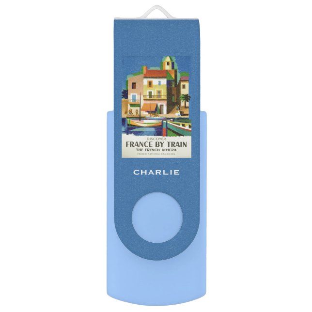 FRANCE Vintage Travel custom monogram USB drive (Back (Vertical))
