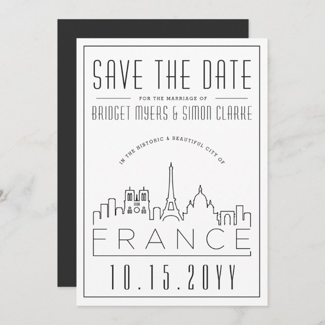 France Wedding | Stylized Skyline Save the Date  Invitation (Front/Back)