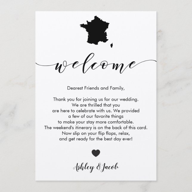 France Wedding Welcome Letter & Itinerary Program (Front)