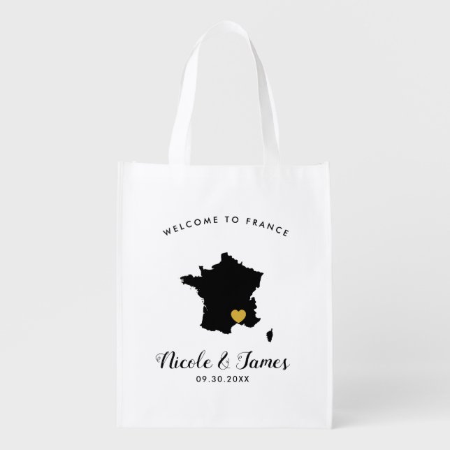 France Wedding Welcome Tote Bag, Gold Heart (Front)