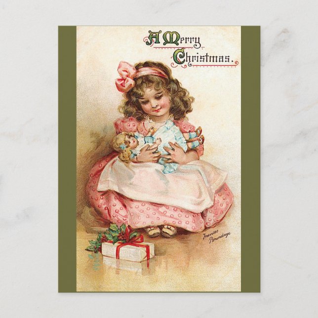 Frances Brundage - Girl with Doll Holiday Postcard (Front)