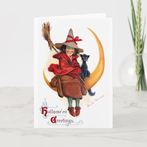 Frances Brundage Witch on Sickle Moon Card
