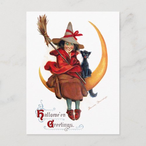 Frances Brundage Witch on Sickle Moon Postcard