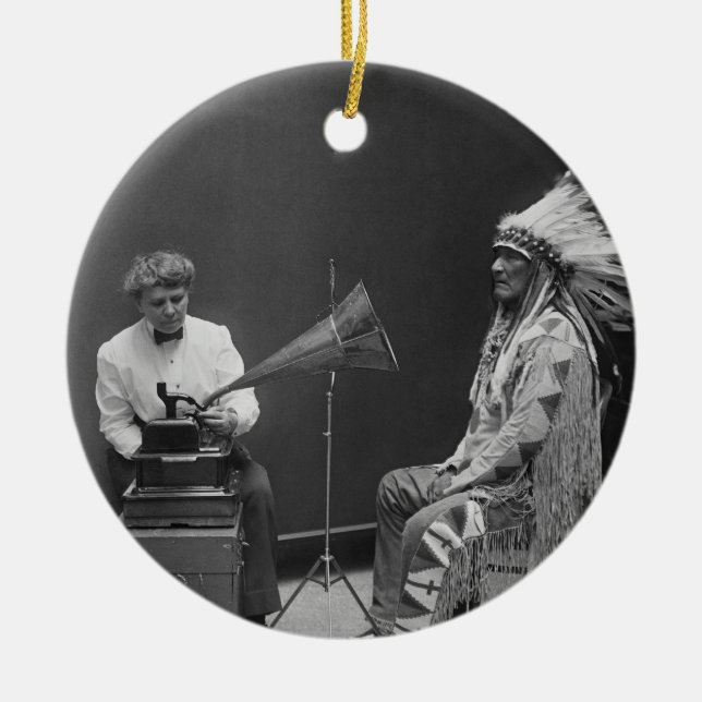 Frances Densmore Audio Recording Blackfoot Chief Ceramic Ornament (Front)