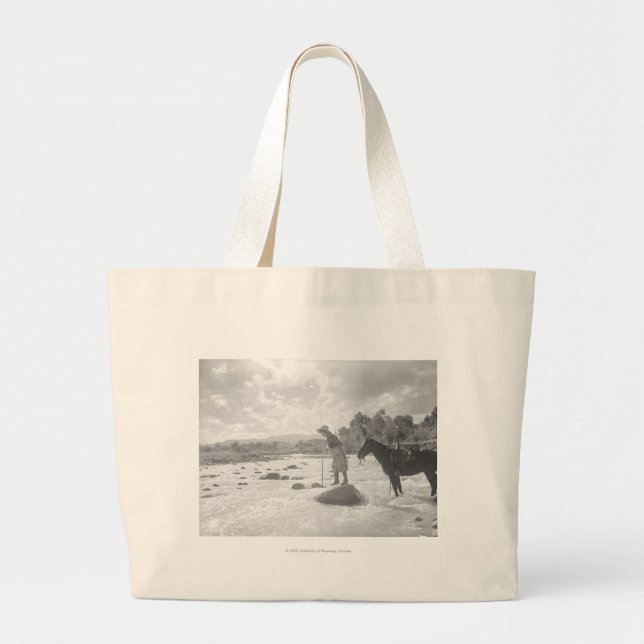 Frances Phelps Belden fly fishing in the river Large Tote Bag (Front)