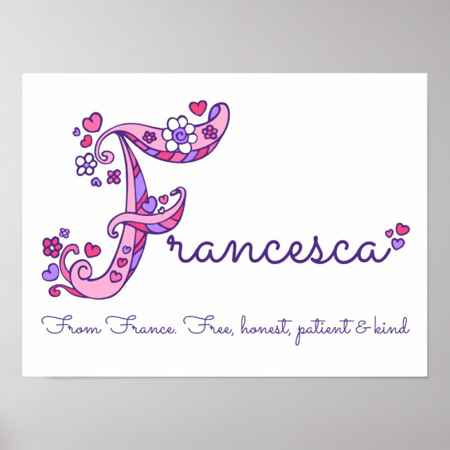 Francesca initial F doodle heart art name meaning Poster (Front)