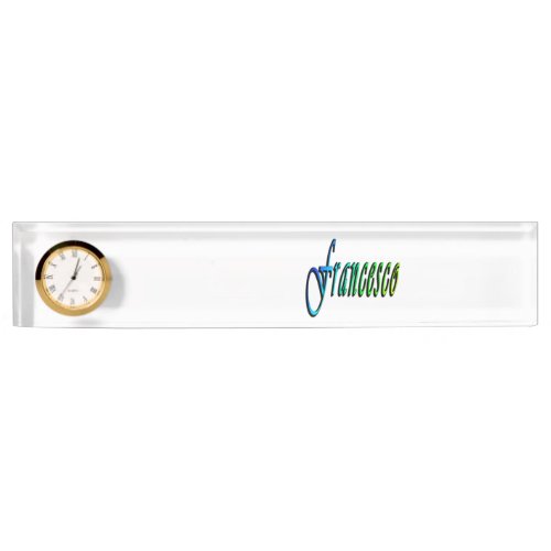 Francesco Name Logo Desk Nameplate With Clock