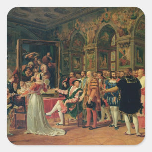 Francis I  Receiving a painting of the Holy Square Sticker