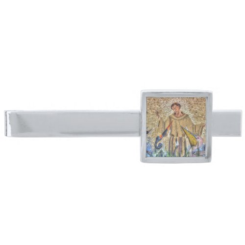 Francis Of Assisi Mosaic Silver Finish Tie Clip