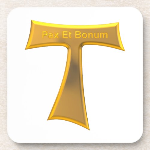 Franciscan Tau Cross Pax Et Bonum Gold Metallic Beverage Coaster