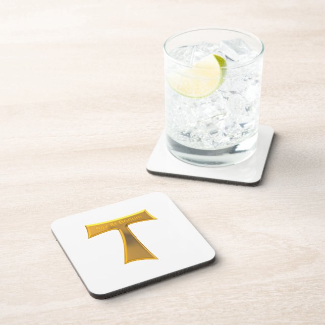 Franciscan Tau Cross Pax Et Bonum Gold Metallic Beverage Coaster (Right Side)