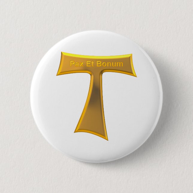 Franciscan Tau Cross Pax Et Bonum Gold Metallic Button (Front)