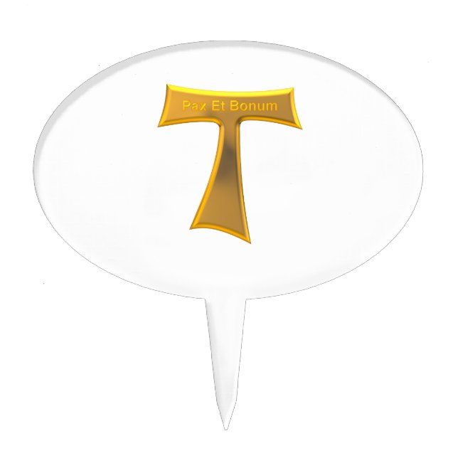 Franciscan Tau Cross Pax Et Bonum Gold Metallic Cake Topper (Front)
