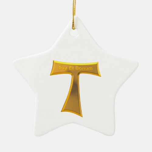 Franciscan Tau Cross Pax Et Bonum Gold Metallic Ceramic Ornament