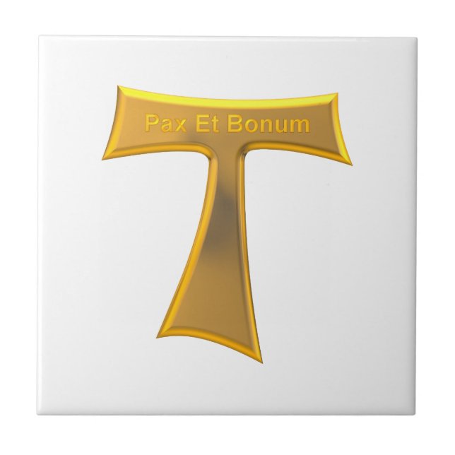 Franciscan Tau Cross Pax Et Bonum Gold Metallic Ceramic Tile (Front)