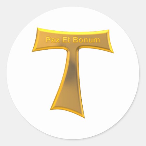 Franciscan Tau Cross Pax Et Bonum Gold Metallic Classic Round Sticker