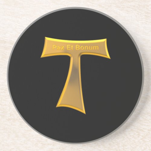 Franciscan Tau Cross Pax Et Bonum Gold Metallic Coaster