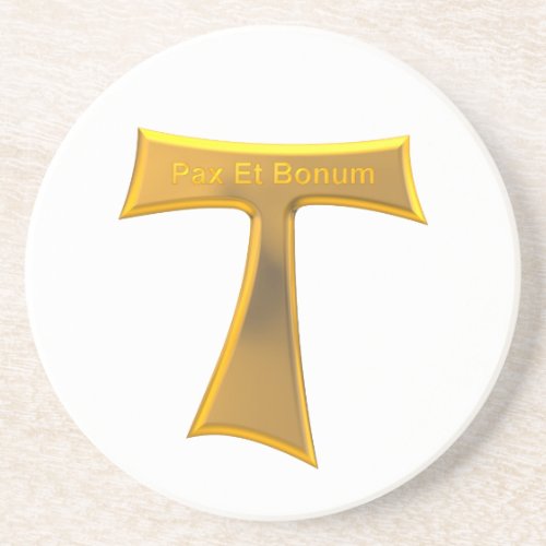 Franciscan Tau Cross Pax Et Bonum Gold Metallic Coaster
