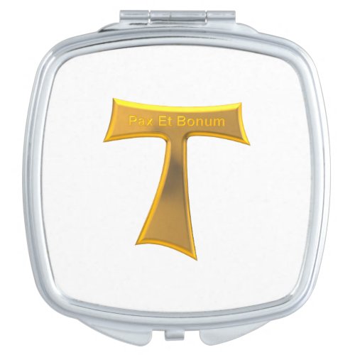 Franciscan Tau Cross Pax Et Bonum Gold Metallic Compact Mirror