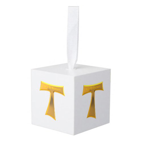 Franciscan Tau Cross Pax Et Bonum Gold Metallic Cube Ornament