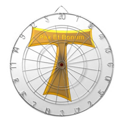 Franciscan Tau Cross Pax Et Bonum Gold Metallic Dart Board