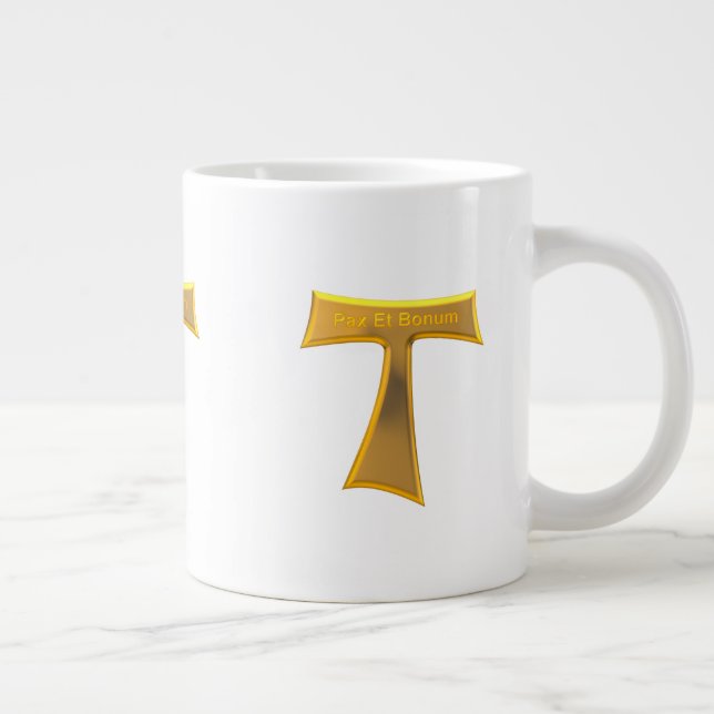 Franciscan Tau Cross Pax Et Bonum Gold Metallic Giant Coffee Mug (Right)