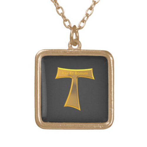 Franciscan Tau Cross Pax Et Bonum Gold Metallic Gold Plated Necklace