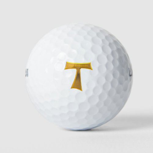 Franciscan Tau Cross Pax Et Bonum Gold Metallic Golf Balls