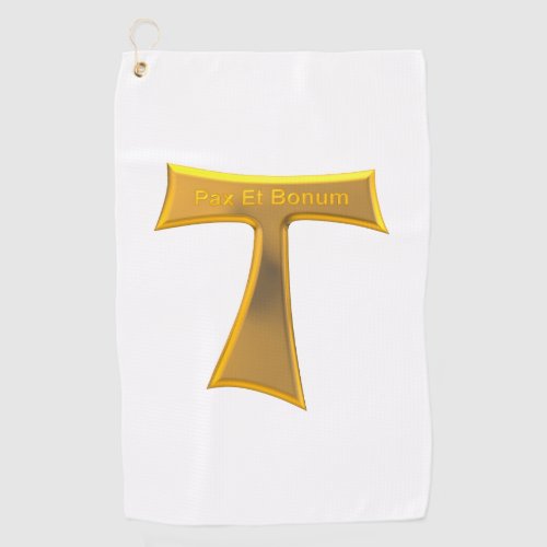 Franciscan Tau Cross Pax Et Bonum Gold Metallic Golf Towel