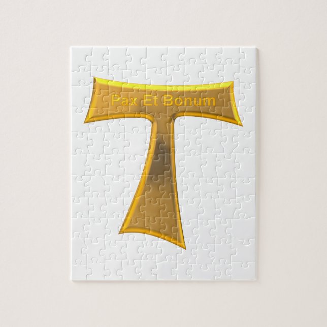 Franciscan Tau Cross Pax Et Bonum Gold Metallic Jigsaw Puzzle (Vertical)