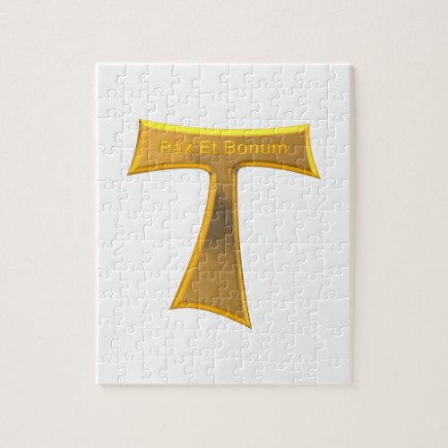 Franciscan Tau Cross Pax Et Bonum Gold Metallic Jigsaw Puzzle