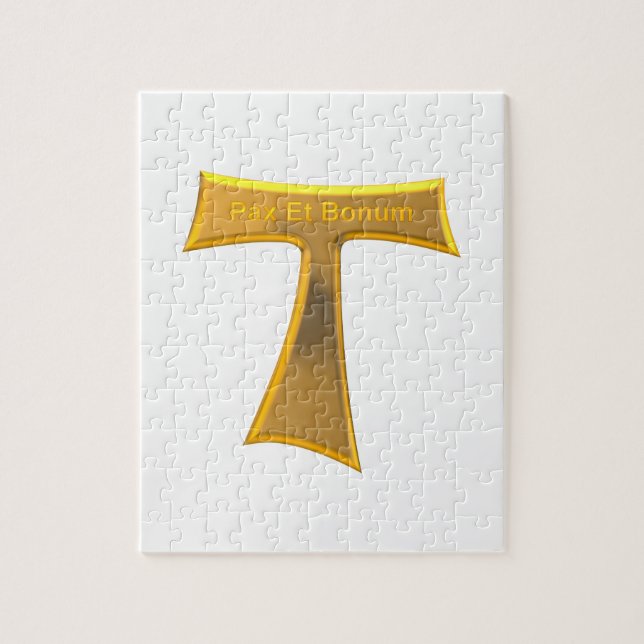 Franciscan Tau Cross Pax Et Bonum Gold Metallic Jigsaw Puzzle (Vertical)