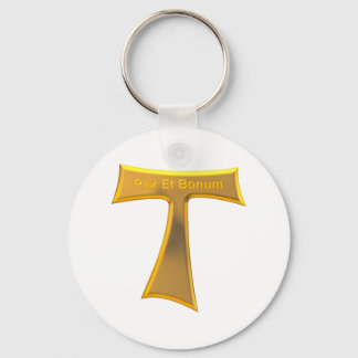 Franciscan Tau Cross Pax Et Bonum Gold Metallic Keychain