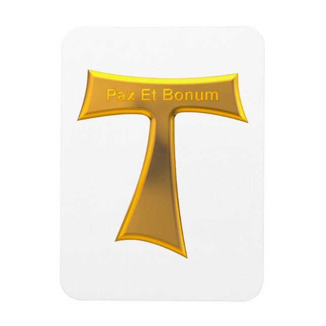 Franciscan Tau Cross Pax Et Bonum Gold Metallic Magnet (Vertical)