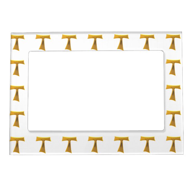 Franciscan Tau Cross Pax Et Bonum Gold Metallic Magnetic Frame (Front)
