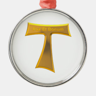 Franciscan Tau Cross Pax Et Bonum Gold Metallic Metal Ornament