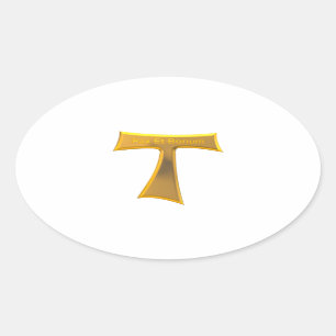 Franciscan Tau Cross Pax Et Bonum Gold Metallic Oval Sticker