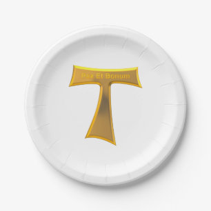 Franciscan Tau Cross Pax Et Bonum Gold Metallic Paper Plates
