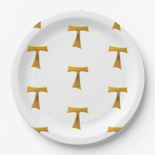 Franciscan Tau Cross Pax Et Bonum Gold Metallic Paper Plates