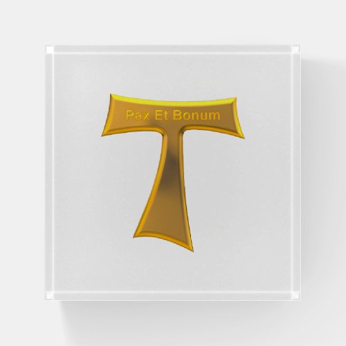 Franciscan Tau Cross Pax Et Bonum Gold Metallic Paperweight