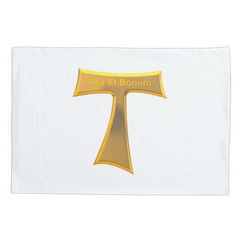 Franciscan Tau Cross Pax Et Bonum Gold Metallic Pillow Case