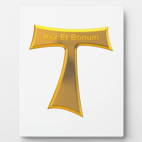 Franciscan Tau Cross Pax Et Bonum Gold Metallic Plaque