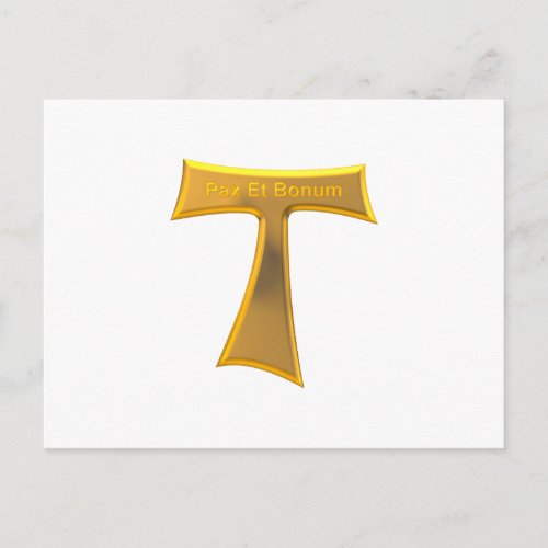 Franciscan Tau Cross Pax Et Bonum Gold Metallic Postcard