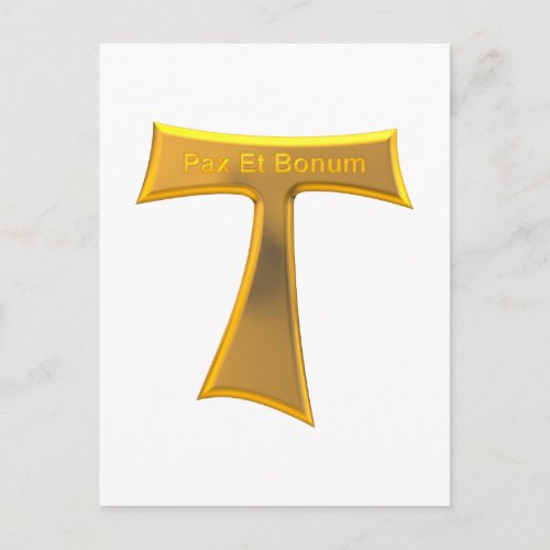 Franciscan Tau Cross Pax Et Bonum Gold Metallic Postcard
