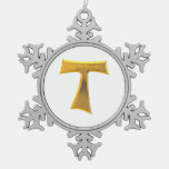 Franciscan Tau Cross Pax Et Bonum Gold Metallic Snowflake Pewter Christmas Ornament at Zazzle